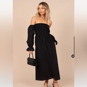 Petal & Pup Domenica Shirred long sleeve midi dress